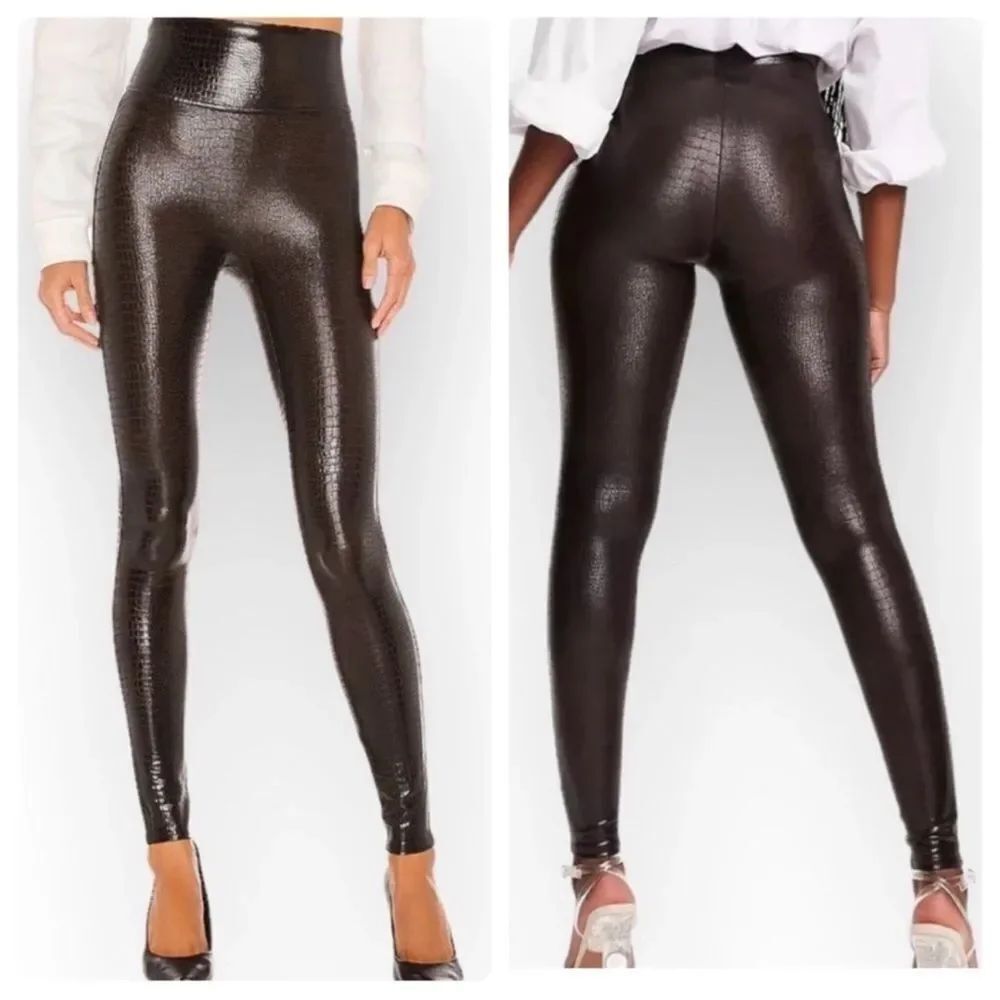 NWT Spanx Faux Leather Croc Leggings Brown/Black size Small